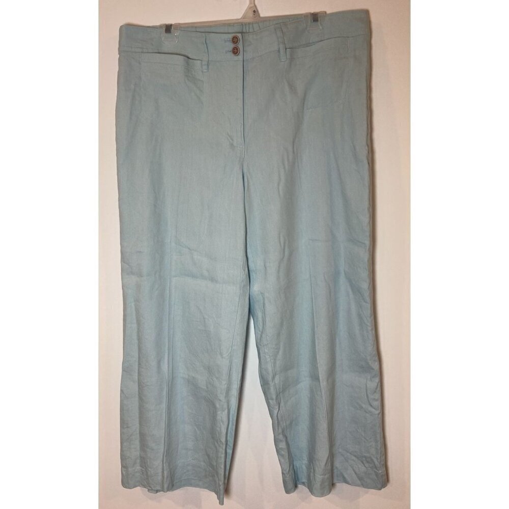 J.Jill Linen Stretch Pants Cropped Wide Leg Light Blue Size Large L